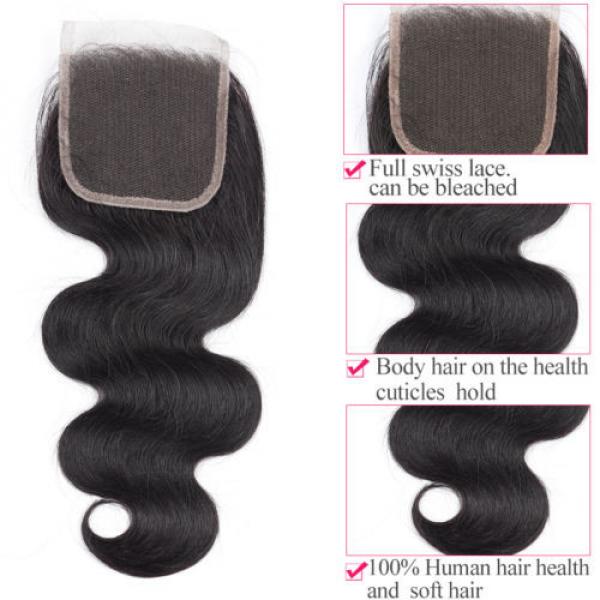 Top Lace Closure Brazilian Virgin Remy 8A Human Hair Swiss Lace 4&#034;x4&#034; Body Wave #1 image