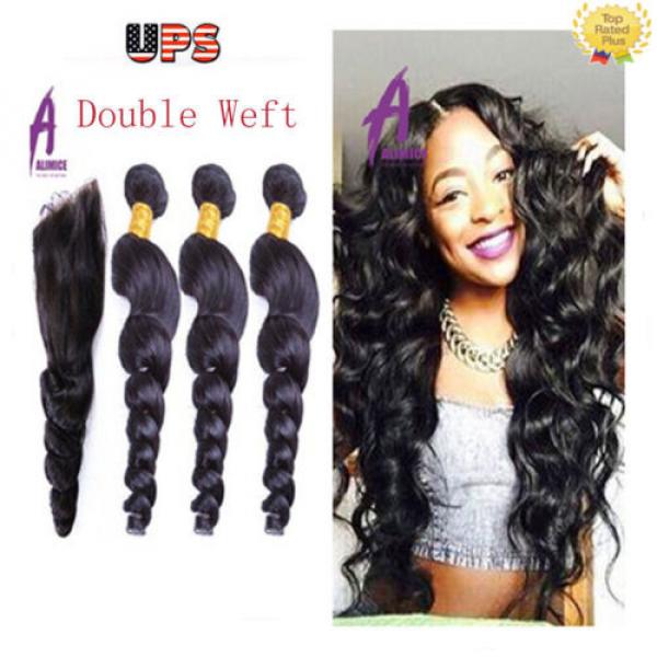 Loose Wave 3 Bundles with Closure Brazilian Virgin Hair Human Hair Extensions #1 image