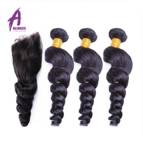 Loose Wave 3 Bundles with Closure Brazilian Virgin Hair Human Hair Extensions #4 image