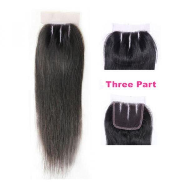 10&#034; Lace Closure Three Part Straight Brazilian Virgin Human Remy Hair Extensions #1 image
