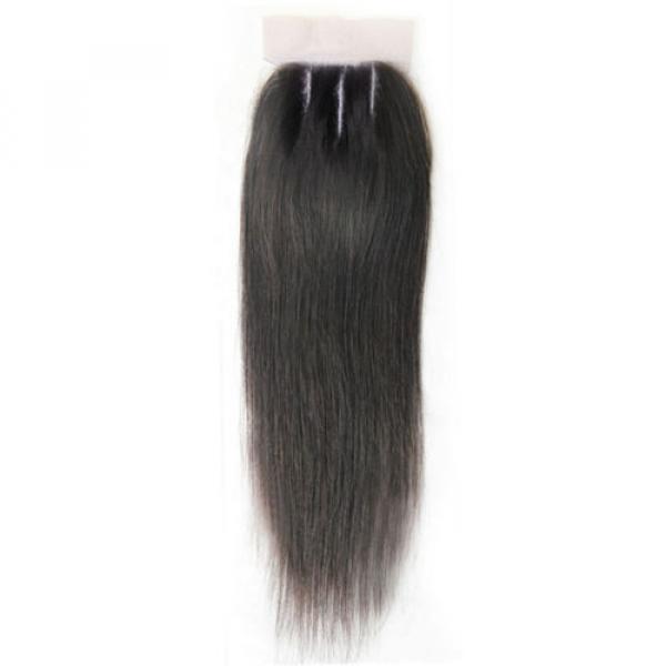 10&#034; Lace Closure Three Part Straight Brazilian Virgin Human Remy Hair Extensions #2 image