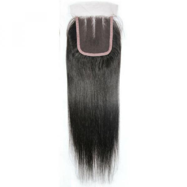 10&#034; Lace Closure Three Part Straight Brazilian Virgin Human Remy Hair Extensions #3 image