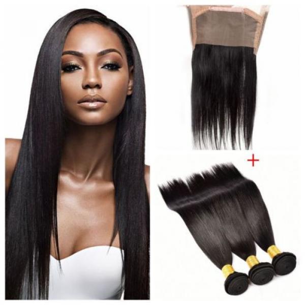 360 Lace Frontal Closure with 3 Bundle Brazilian Virgin Straight Human Hair Weft #1 image