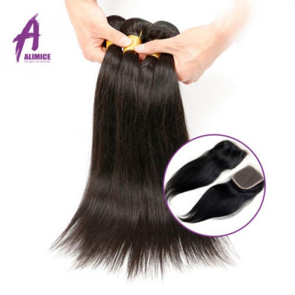 3Bundles Straight Hair With Lace Closure Brazilian Virgin Human Hair Weave TOP8A #3 image