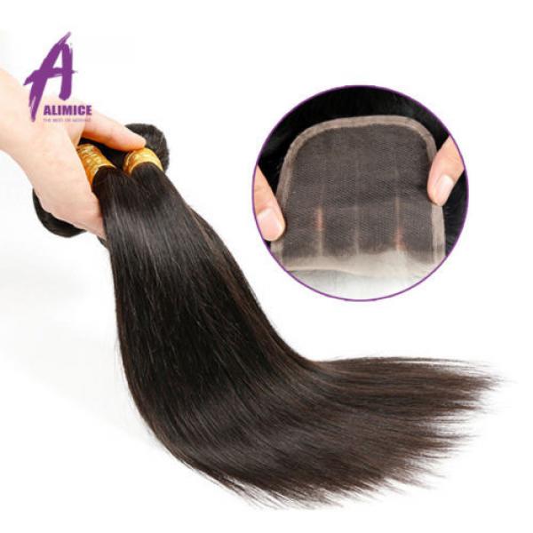 3Bundles Straight Hair With Lace Closure Brazilian Virgin Human Hair Weave TOP8A #4 image