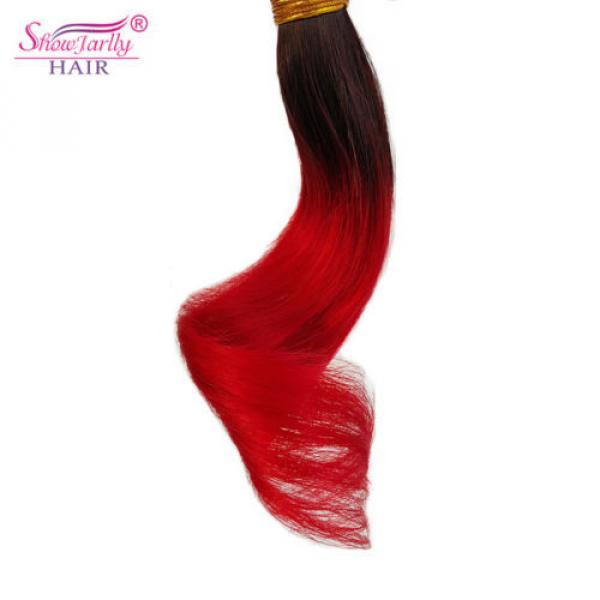 10&#034; Brazilian Body Wave Virgin Hair Weft Ombre BOB Short Hair Bundles 8A #1B/Red #4 image
