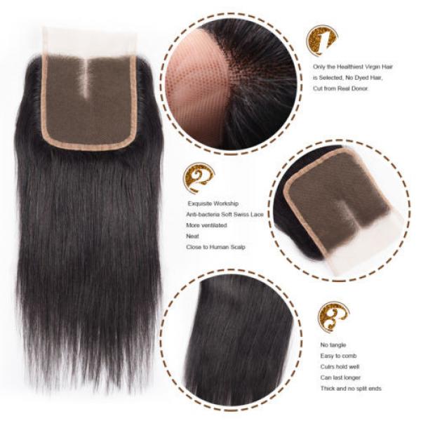 Brazilian Virgin Hair 3 Bundles Straight Weave Human Hair Weft with 1pc Closure #5 image