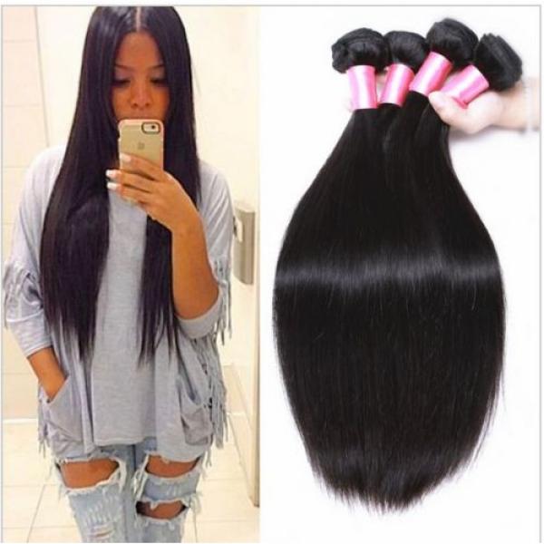 4 bundles Remy Brazilian Virgin Straight Hair 100% Human Hair Extensions 50g/Per #1 image