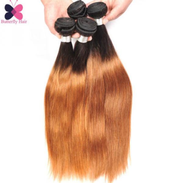 Ombre Straight Human Hair 4 Bundles Blonde Brown Brazilian Virgin Hair Extension #3 image