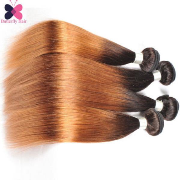 Ombre Straight Human Hair 4 Bundles Blonde Brown Brazilian Virgin Hair Extension #4 image