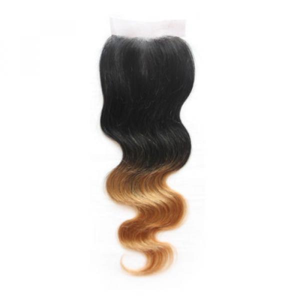 Ombre Brazilian Virgin Human Hair Body Wave Extension Lace Closure Free Part 6A #1 image