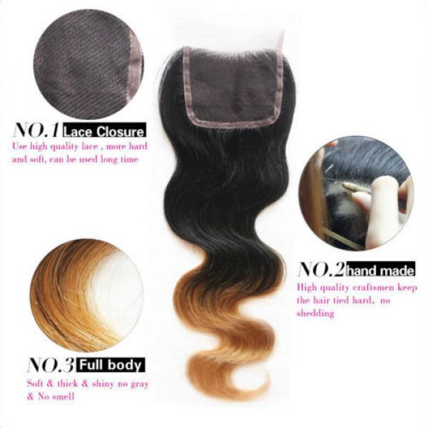 Ombre Brazilian Virgin Human Hair Body Wave Extension Lace Closure Free Part 6A #2 image