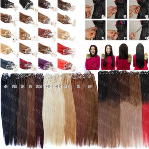 16&#034;-26&#034; Micro Ring Loop Bead 100% Remy Brazilian Virgin Human Hair Extensions #1 image