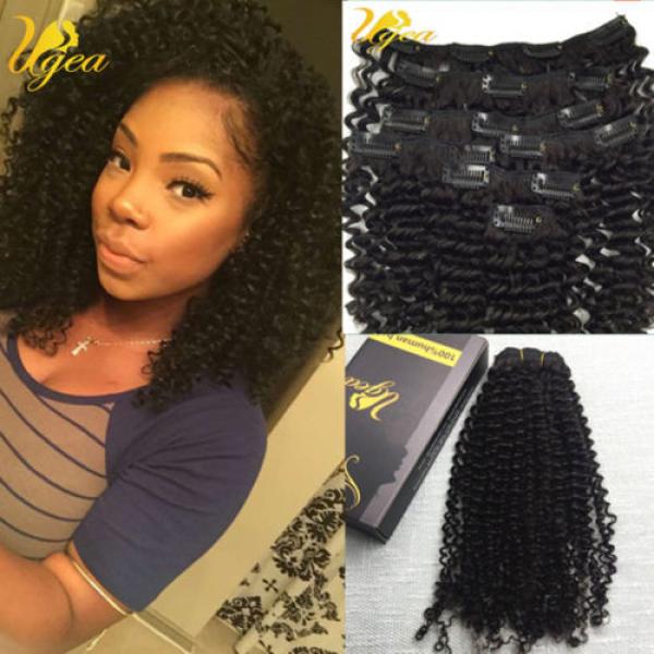7A Kinky Curly Brazilian Virgin Clip in Human Hair Extensions Afro Full Head #1 image