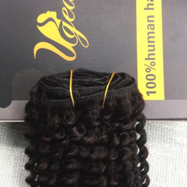 7A Kinky Curly Brazilian Virgin Clip in Human Hair Extensions Afro Full Head #3 image