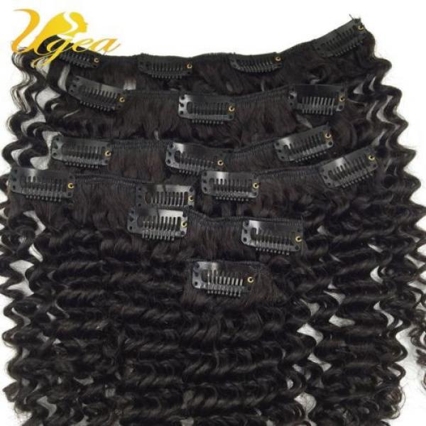 7A Kinky Curly Brazilian Virgin Clip in Human Hair Extensions Afro Full Head #5 image