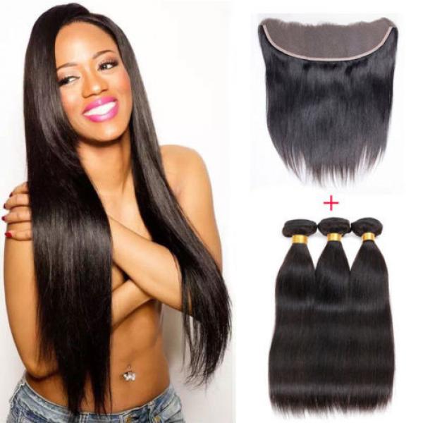 13*4 Lace Frontal Closure with 3 Bundles Brazilian Virgin Human Hair Straight #1 image