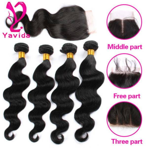 7A Brazilian Virgin Hair Body Wave 4*4 1PC Lace Closure with 3 Bundles Hair Weft #1 image