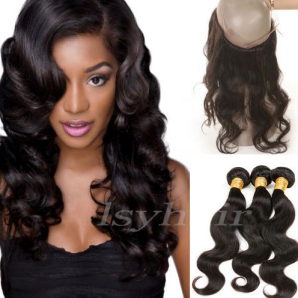 3 Bundles Body Wave Brazilian Virgin Human Hair With 360 Lace Frontal Closure 8A #1 image