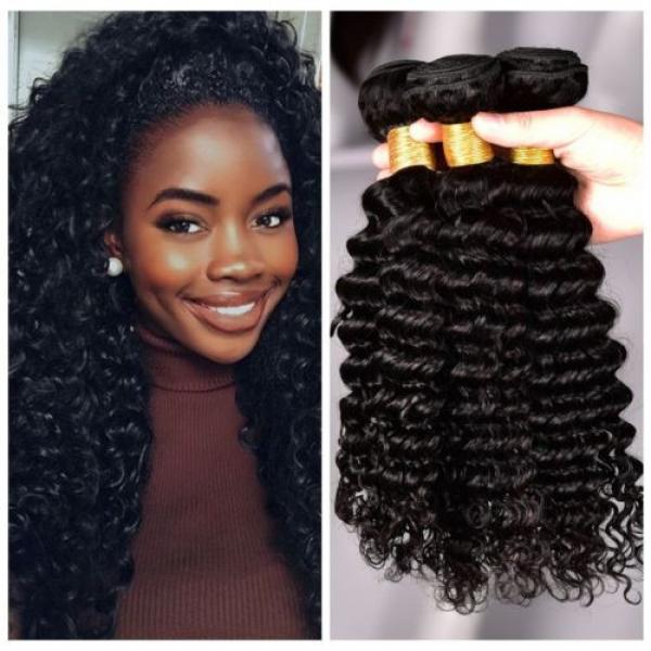 3 Bundle 300g Brazilian Virgin Hair Deep Wave Human Hair Extension Natural Black #1 image