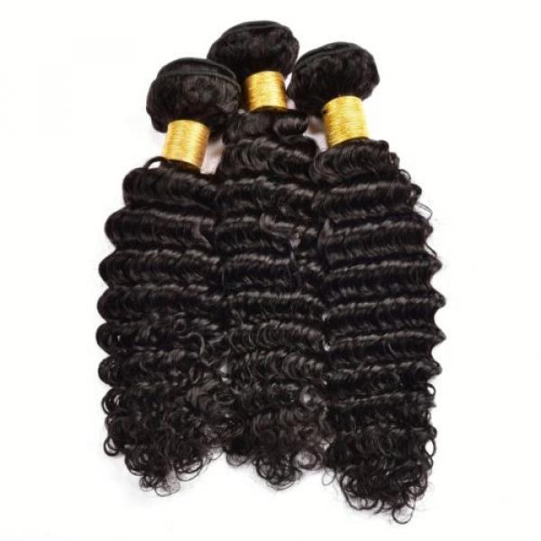 3 Bundle 300g Brazilian Virgin Hair Deep Wave Human Hair Extension Natural Black #2 image