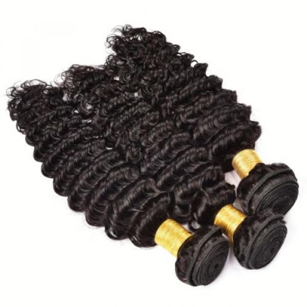 3 Bundle 300g Brazilian Virgin Hair Deep Wave Human Hair Extension Natural Black #4 image