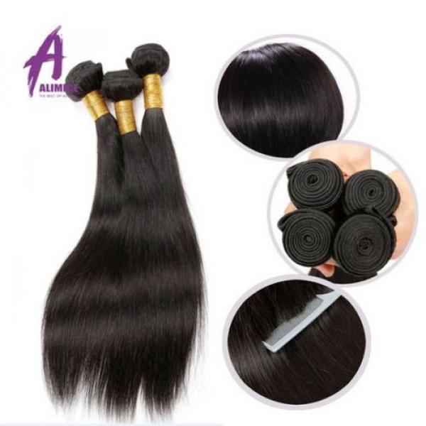 Straight Brazilian Virgin Hair  Remy Human Hair Weave with Closure 4 Bundles 7a #3 image