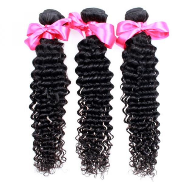 New 3 Bundle Deep Weave Curly Brazilian Virgin Human Hair Extension Weaving Weft #4 image