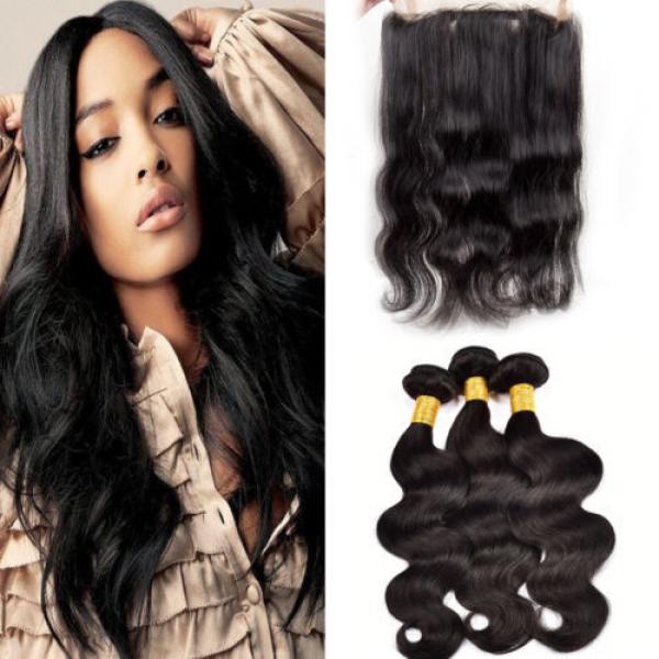 Brazilian Virgin Hair Body Wave Weft 3 Bundle 300g with 360 Lace Frontal Closure #1 image