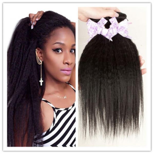 150g/3 Bundles Brazilian Kinky Straight Human Hair Extension 6A Virgin Hair Weft #1 image