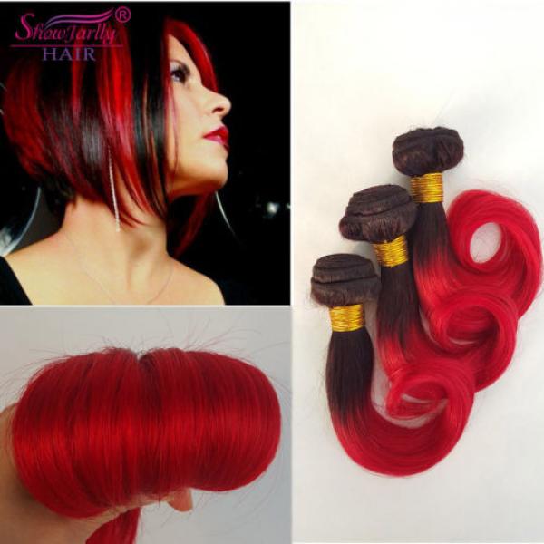 3 Bundles 150g 10&#034; Ombre 100% Brazilian Body Wave Virgin Hair Weft 8A #1B/Red #1 image