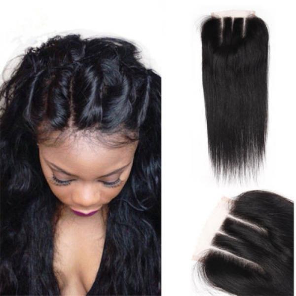 8A Brazilian Virgin Human Hair Extension Lace Top Closure Invisible Three Part #1 image