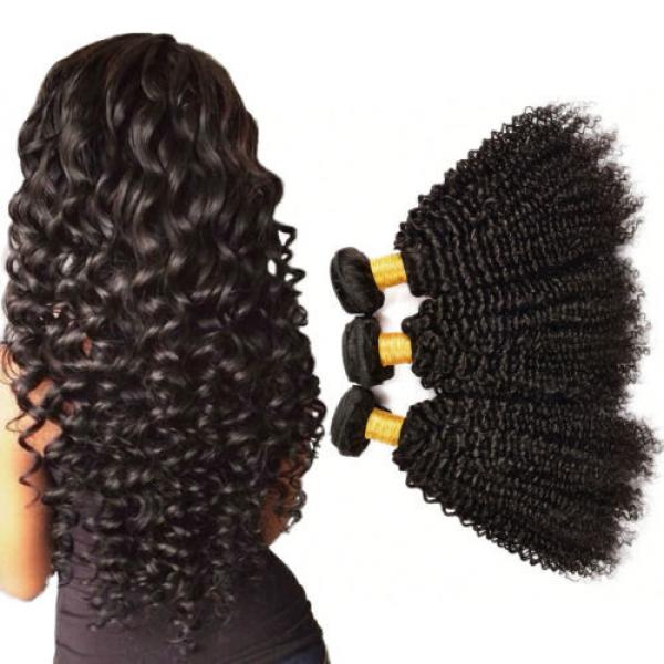 3 Bundles Brazilian Virgin Hair Kinky Curly Human Hair Extensions Natural Black #1 image
