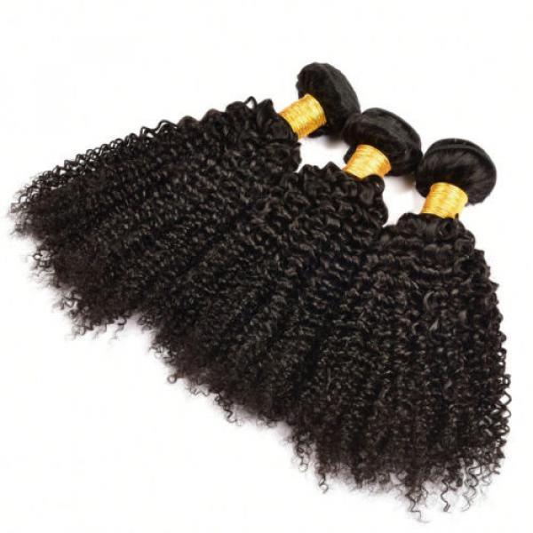 3 Bundles Brazilian Virgin Hair Kinky Curly Human Hair Extensions Natural Black #3 image