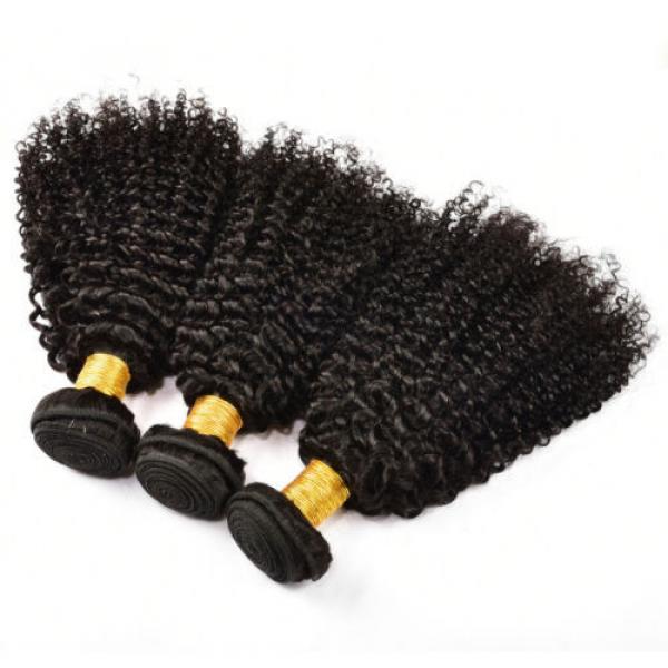3 Bundles Brazilian Virgin Hair Kinky Curly Human Hair Extensions Natural Black #4 image