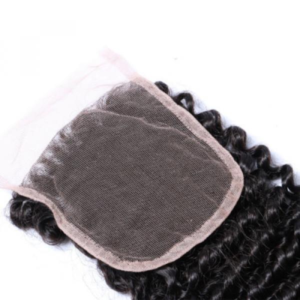 SALE Brazilian Human Virgin Hair Kinky Curly 4*4 Lace Closure with 3 Bundles 18&#034; #4 image