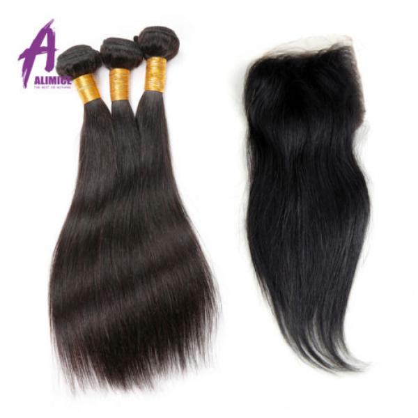 US Stock 4 Bundles Brazilian Virgin Straight Human Hair With 4*4 Lace Closure 8A #4 image