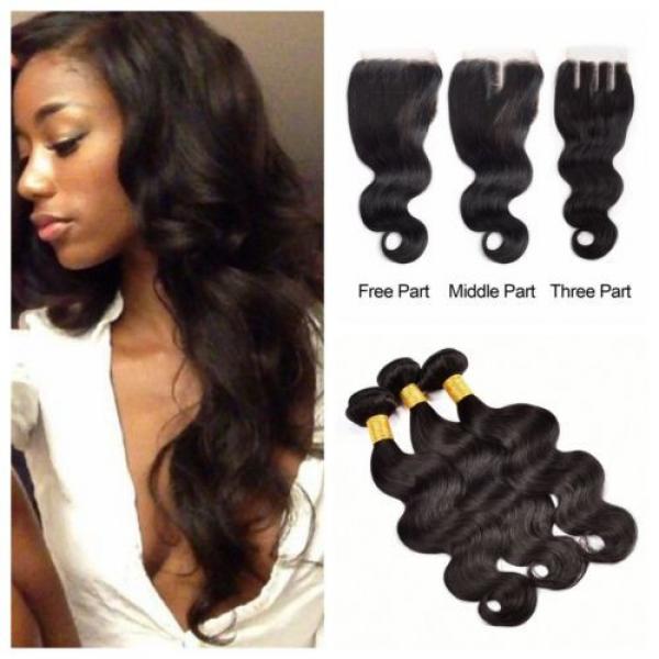 Brazilian Virgin Hair 3 Bundles Body Wave Human Hair Weft with 1 pc Lace Closure #1 image