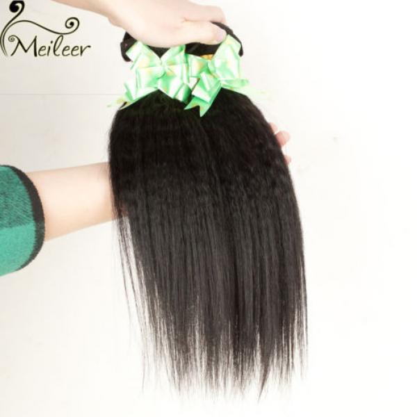 3bundle yaki Kinky Straight Virgin Brazilian remy human hair weft Weave 150g/lot #5 image