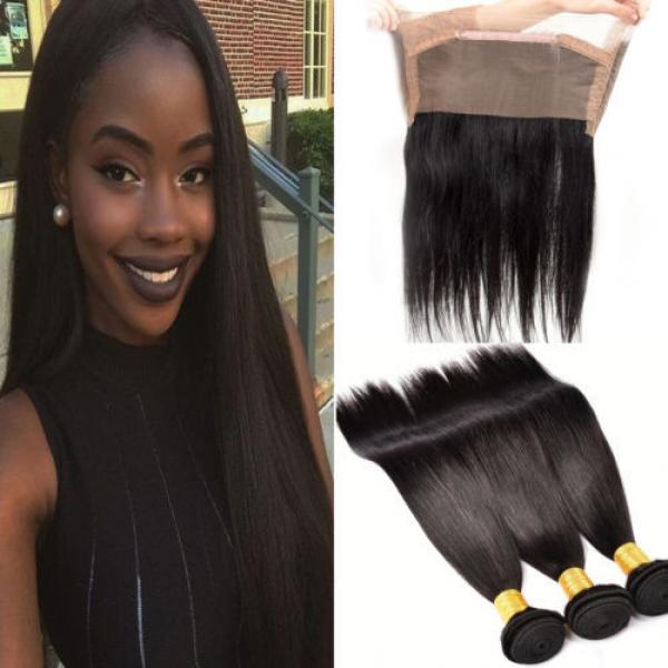 Straight Weave 360 Lace Closure with 3 Bundles Brazilian Virgin Human Hair Weft #1 image