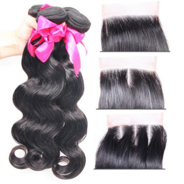 Brazilian Virgin Human Remy Hair Extensions Weaving Weft 4 Bundles With Closure #2 image