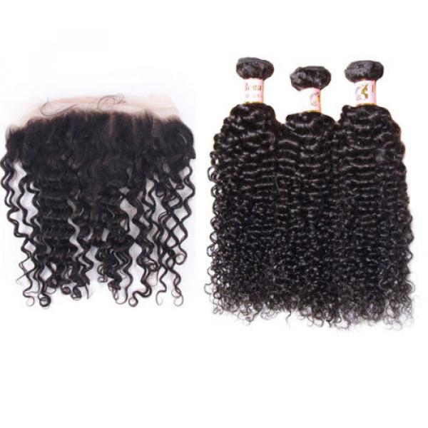 13&#034;x4 Lace Frontal with 3 Bundles 7A Brazilian Curly Virgin Human Hair Weft 300g #1 image