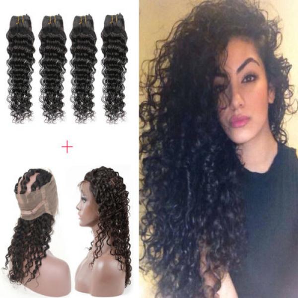 Brazilian Virgin Human Hair Deep Wave 360 Lace Frontal Closure With 4 Bundles #1 image