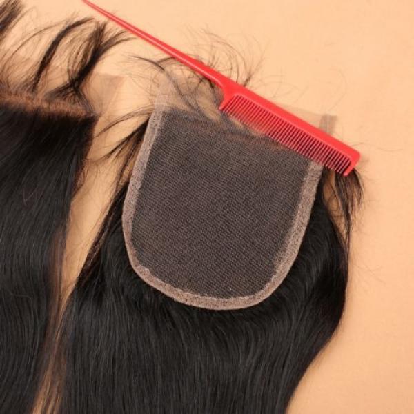 7A 4*4 Lace Closure 100% Brazilian Baby Virgin Human Hair Straight Natural Black #2 image