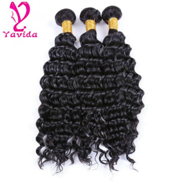 300g/3 Bundles 7A Brazilian Virgin Deep Wave Wavy Curly Human Hair Extensions #2 image