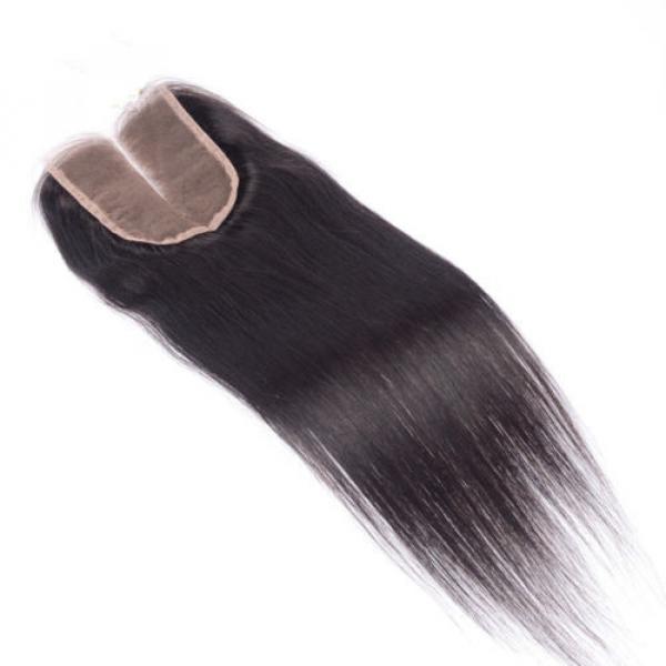 3.5x4 Brazilian Straight Lace Closures 5A Virgin Remy Human Hair Bleached Knots #2 image
