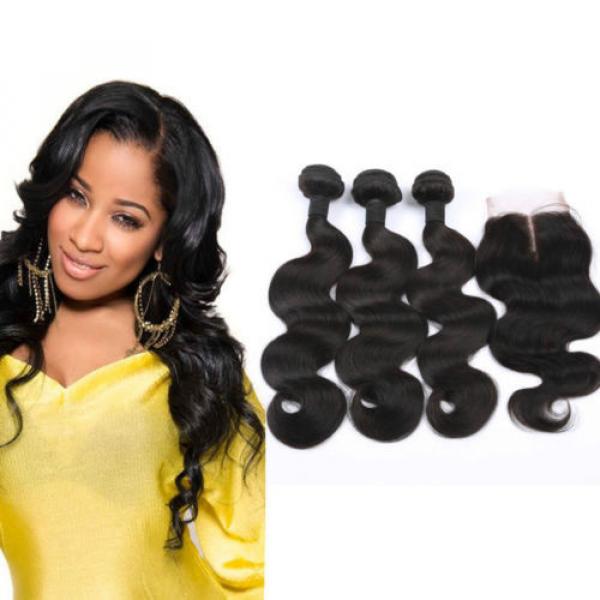 Virgin Brazilian Body Wave Human Hair Extensions 4 Bundles with Lace Closure #2 image