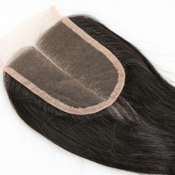 Virgin Brazilian Human Hair Straight Lace Closure Top Natural Center Part 10&#034; #3 image