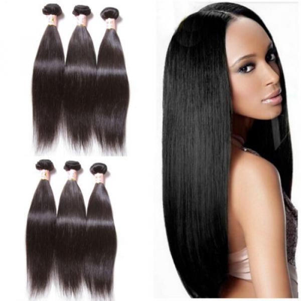 3 Bundles/300g Brazilian Silky Straight 100% Virgin Human Hair Extensions Weft #1 image