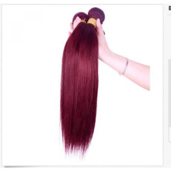 3 Bundles Red Wine Burgundy 99J Brazilian Virgin Straight Human Hair Weave Weft #2 image